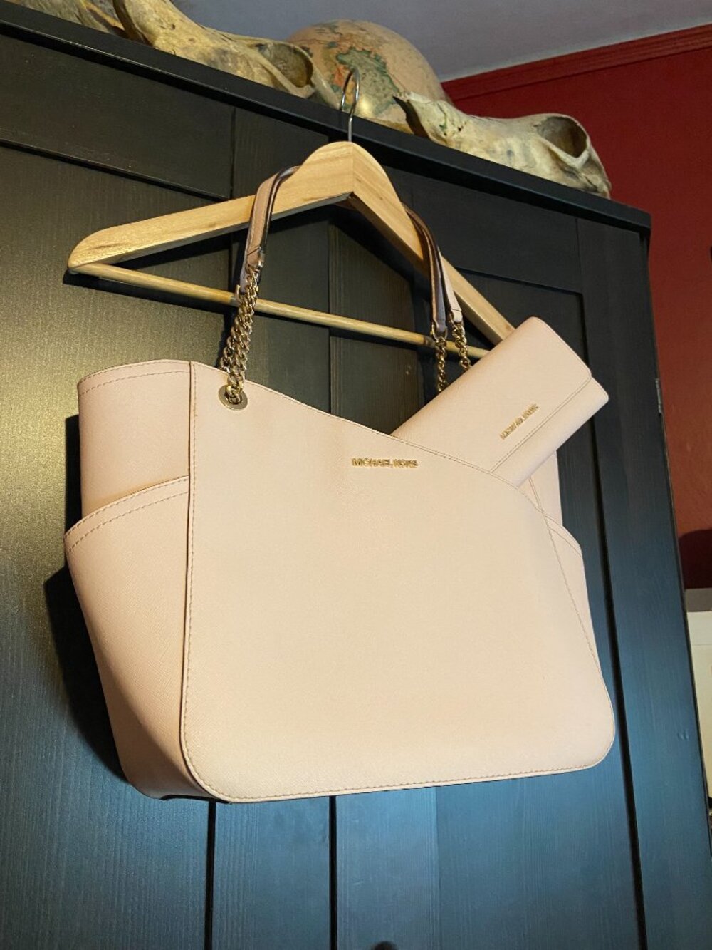 Michael Kors Jet Set Travel Large Chain Shoulder Tote & Wallet Powder Blush Pink - Picture 14 of 14